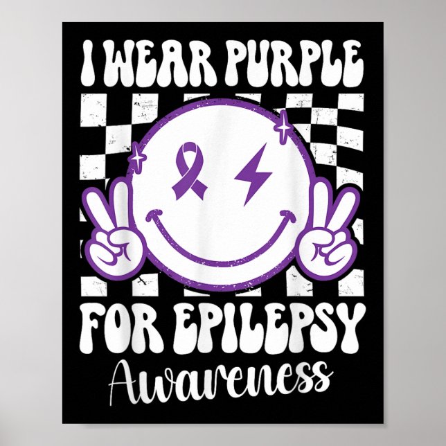 Ich trage Lila für Epilepsie Awareness Smile Face Poster (Vorne)