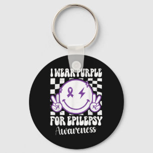Ich trage Lila für Epilepsie Awareness Smile Face Schlüsselanhänger