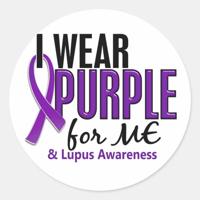 Ich trage Lila für ME 10 Lupus Runder Aufkleber (Vorderseite)