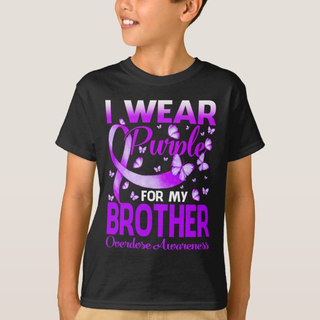 Ich trage Lila für meine Bruderüberdosis-Bewusstse T-Shirt (Vorderseite)