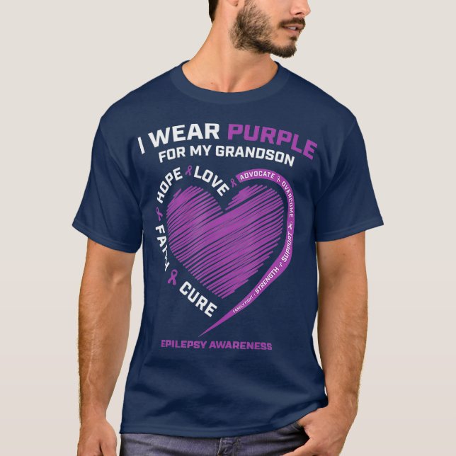 Ich trage Lila für meine Enkel Epilepsie Awareness T-Shirt (Vorderseite)