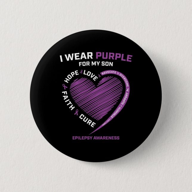 Ich trage Lila für meine Son Epilepsy Awareness Ma Button (Vorderseite)
