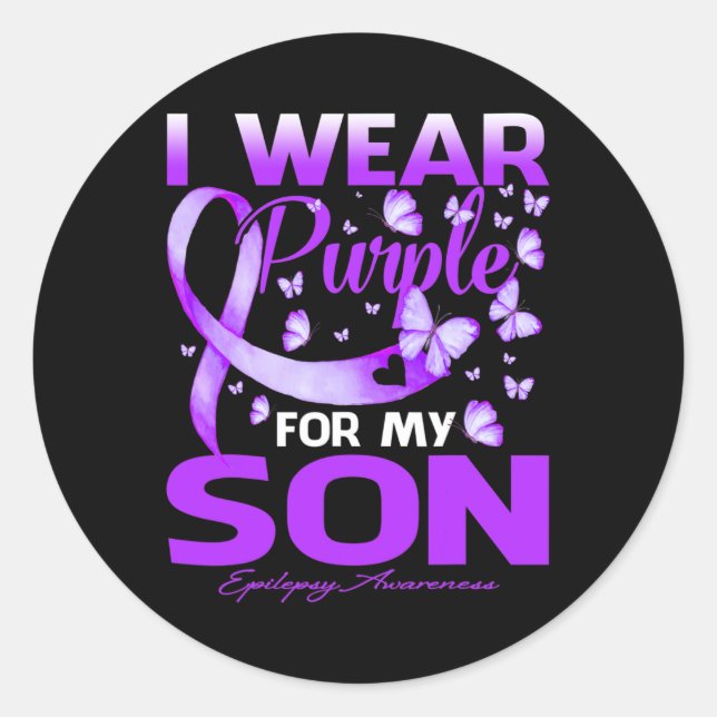 Ich trage Lila für meine Son Epilepsy Awareness Runder Aufkleber (Vorderseite)
