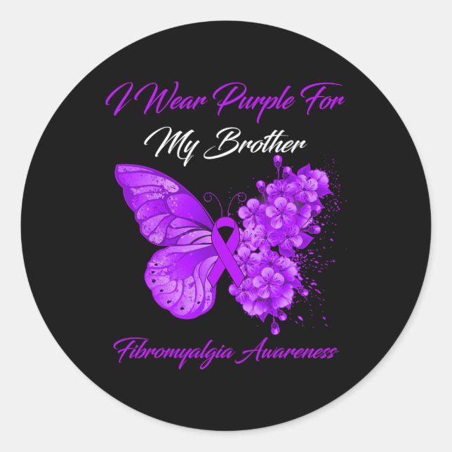 Ich trage Lila für meinen Bruder Fibromyalgie-Krie Runder Aufkleber (Vorderseite)