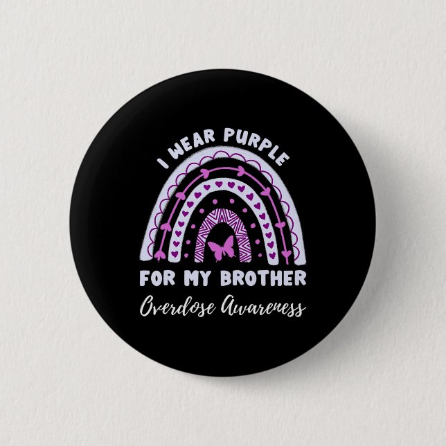 Ich trage Lila für meinen Bruderüberdosis-Bewussts Button (Vorderseite)