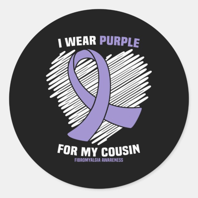 Ich trage Lila für meinen Cousin Fibromyalgie Bewu Runder Aufkleber (Vorderseite)