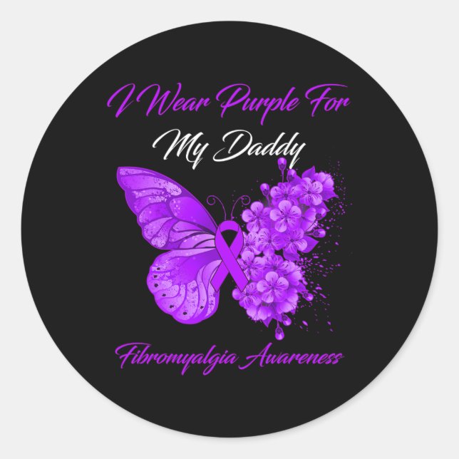 Ich trage Lila für meinen Daddy Fibromyalgie Runder Aufkleber (Vorderseite)