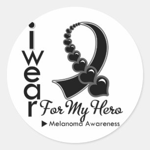 Ich trage Melanoma Ribbon für meinen Helden Runder Aufkleber