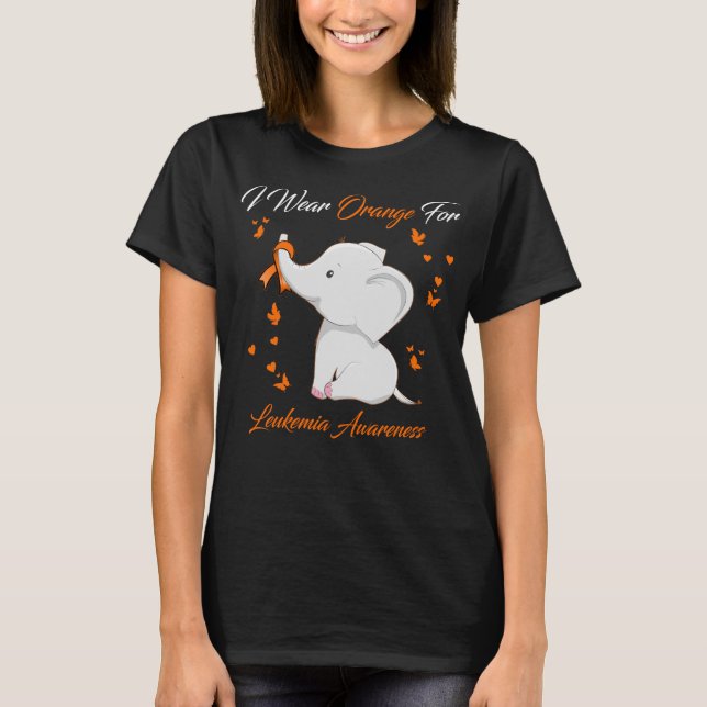 Ich trage Orange für Leukämie Awareness Elephant T-Shirt (Vorderseite)