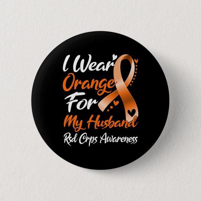 Ich trage Orange für mein Ehemännchen Rsd Crps Bew Button (Vorderseite)