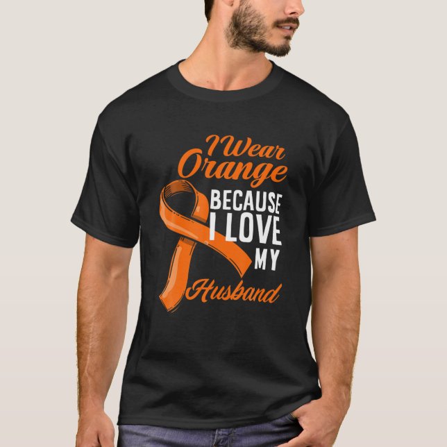 Ich trage Orange-I-Liebe Mein Husband Nierenkrebs  T-Shirt (Vorderseite)