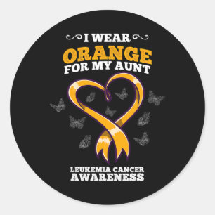 Ich trage Orange Tante Leukämie Krebsbewusstsein B Runder Aufkleber