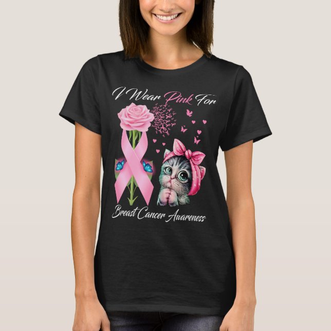 Ich trage Pink für den Brustkrebs-Butterfly T-Shirt (Vorderseite)