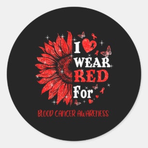 Ich trage Red Twinkle Heart Sunflower Blood Cancer Runder Aufkleber
