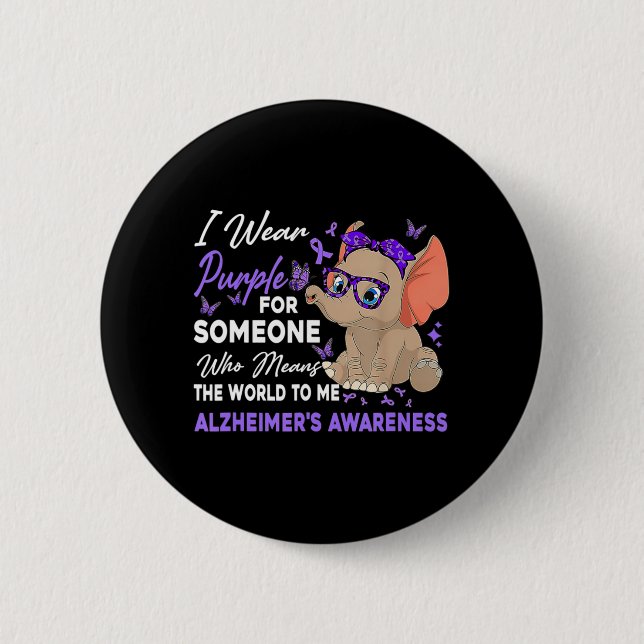 Ich trage Ribbon Lila Elefant Niedlich Alzheimer A Button (Vorderseite)