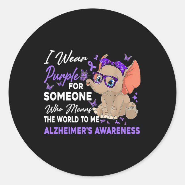 Ich trage Ribbon Lila Elefant Niedlich Alzheimer A Runder Aufkleber (Vorderseite)