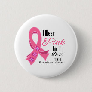Ich trage rosa Band-Brustkrebs-besten Freund Button