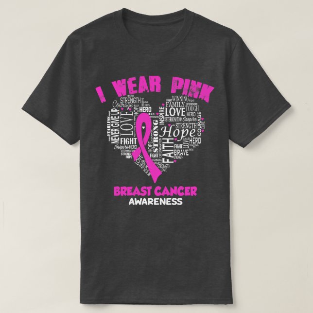 Ich trage Rosa für Brustkrebs-Bewusstsein Hoffnung T-Shirt (Design vorne)