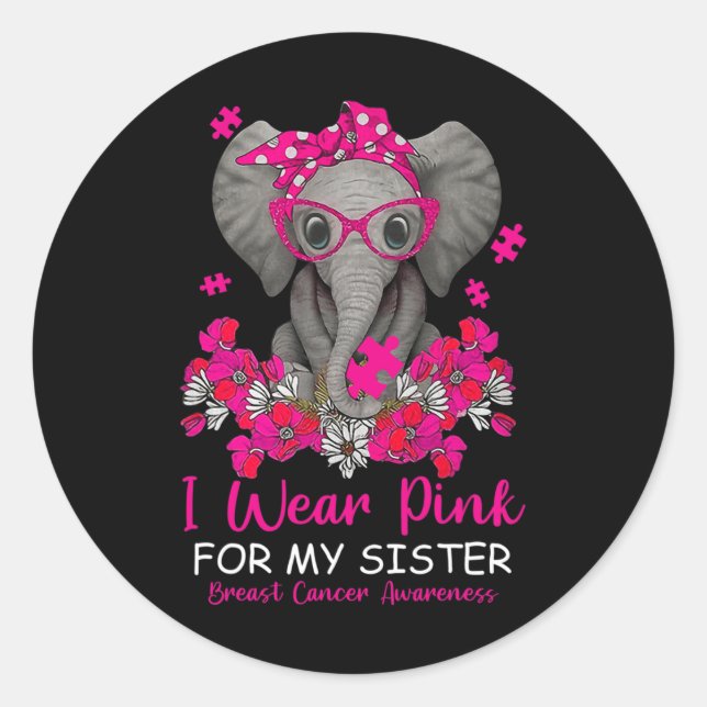 Ich trage Rosa für meinen Schwester Elefanten Brus Runder Aufkleber (Vorderseite)