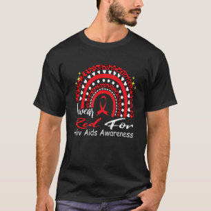 Ich trage Rot für HIV AIDS Awareness Rainbow Leopa T-Shirt