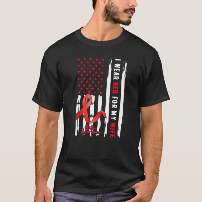 Ich trage Rot für meine Ehefrau Stroke Awareness S T-Shirt (Vorderseite)