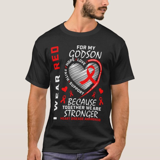 Ich trage Rot für meine Godson Herzerkrankung Bewu T-Shirt (Vorderseite)