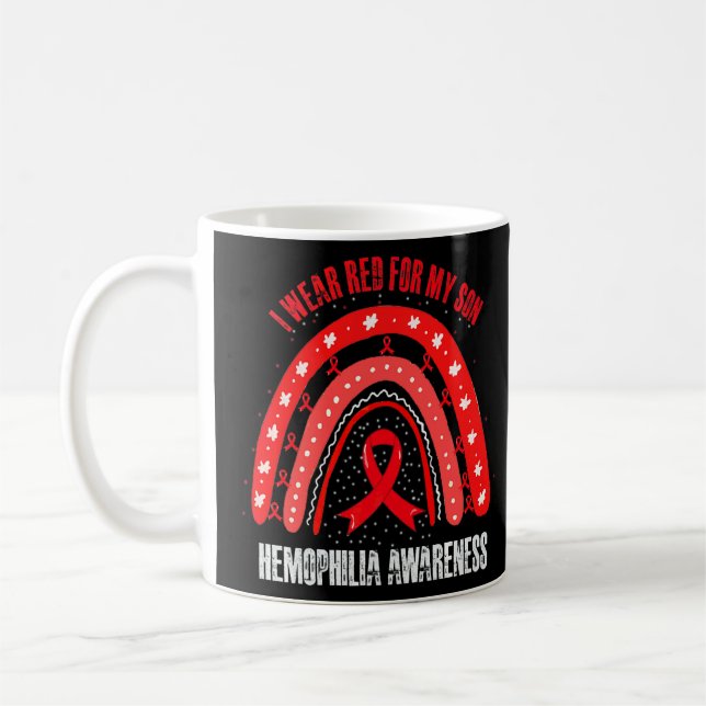 Ich trage Rot für meine Sohn Hämophilie Aufklärung Kaffeetasse (Links)