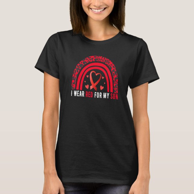 Ich trage Rot für meinen Sohn Stroke Awareness Sur T-Shirt (Vorderseite)