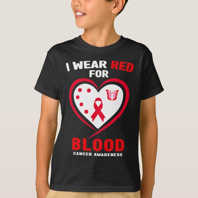 Ich trage Rot wegen des Bewusstseins für Blutkrebs T-Shirt (Vorderseite)