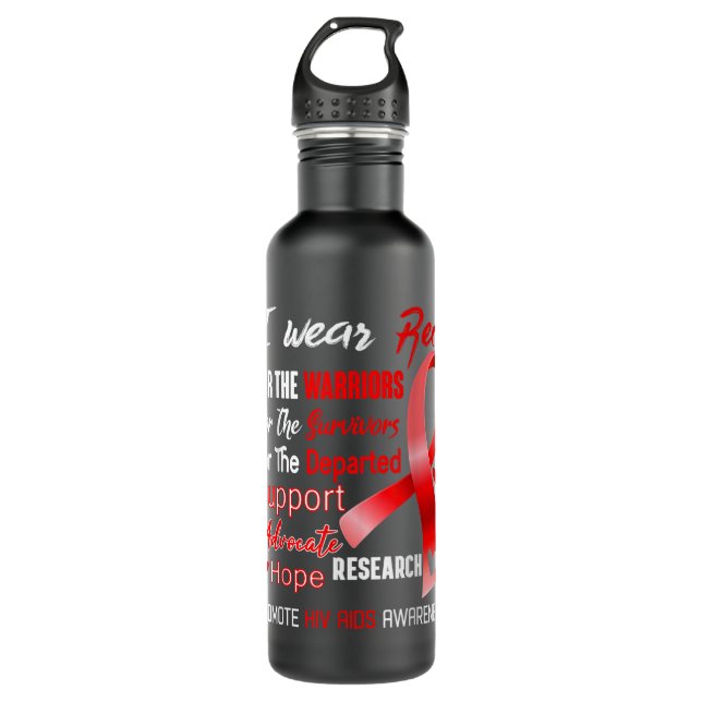 Ich trage Rot wegen HIV Aids-Bewusstsein Edelstahlflasche (Vorderseite)