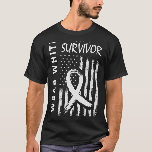 Ich trage Weiße Lungenkrebs Überlebende Männer Fra T-Shirt (Vorderseite)