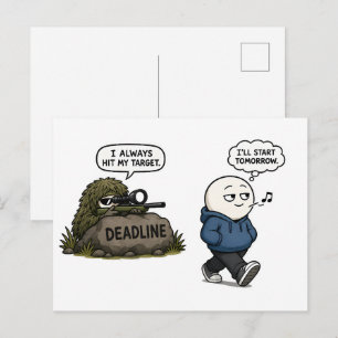Ich treffe immer mein Ziel – Lustige Prokrastinati Postkarte