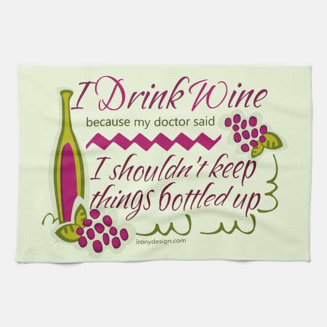 Ich trinke Wein-lustiges Zitat Handtuch (Horizontal)