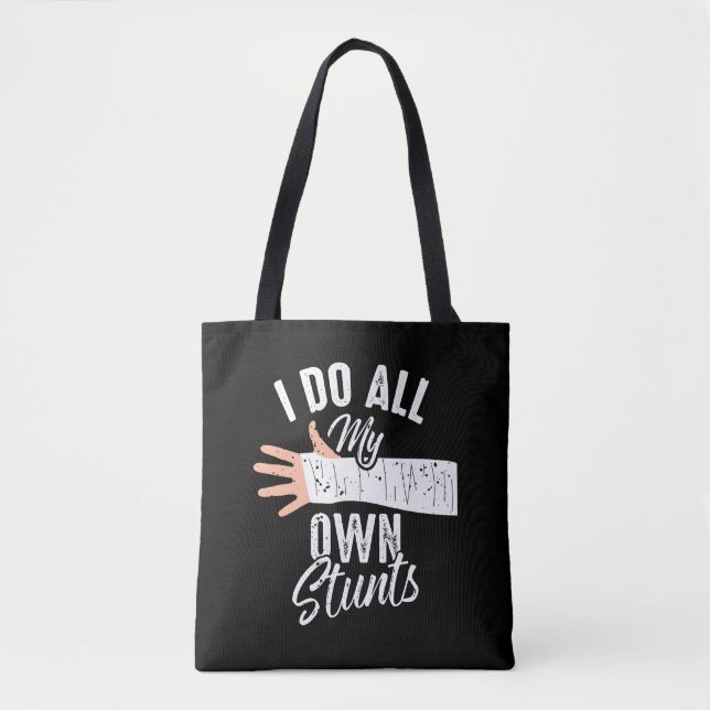Ich tue alle meine eigenen Stunts gebrochen Bone S Tasche (Vorderseite)