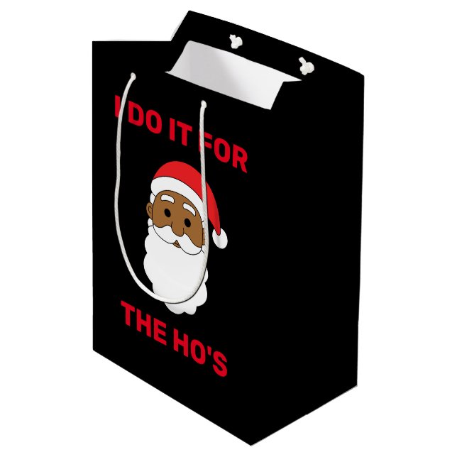 Ich tue es für den afroamerikanischen Santa Black Mittlere Geschenktüte (Rückseite Schrägansicht)