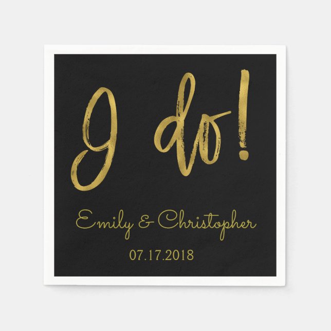 Ich tue Gold Foil und Black Wedding Napkins Serviette (Vorderseite)