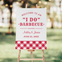 Ich tue GRILLEN Red Gingham Wedding Willkommen