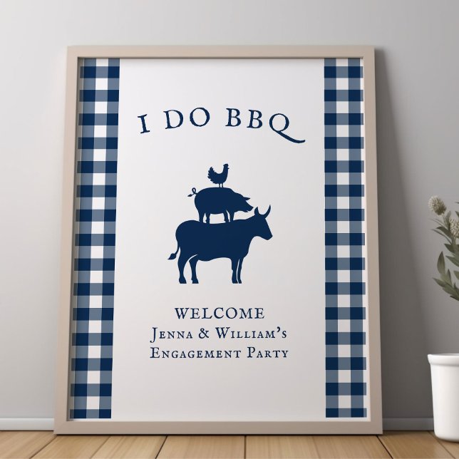 Ich tue GRILLEN Rustikales Bauernhaus Navy Blue Ka Poster (Editable I DO BBQ Welcome Poster from my Rustic Farmhouse BBQ Bridal Shower)