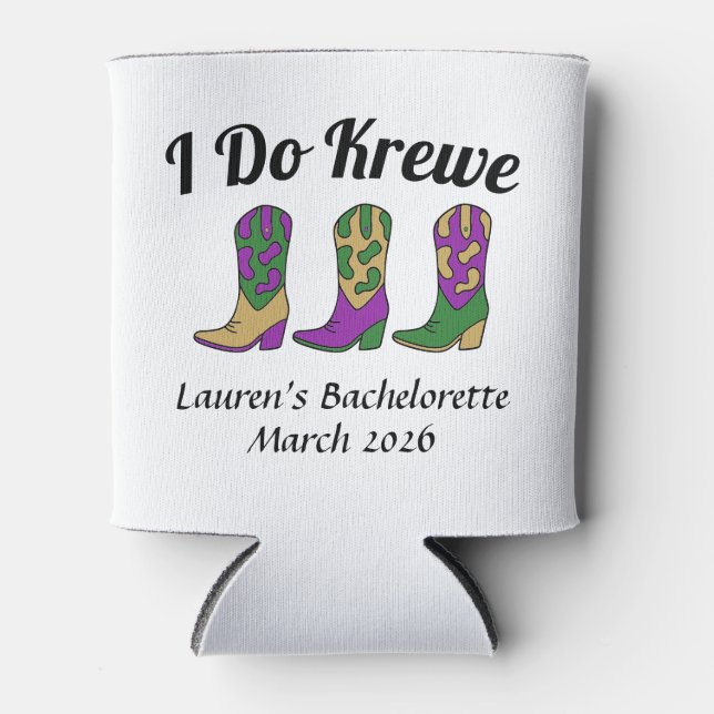 Ich tue Krewe Mardi Gras Bachelorette Dosenkühler (Vorderseite)