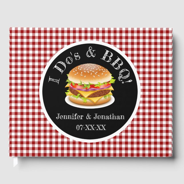 Ich tue und GRILLEN Red Gingham Hamburger Lässig H Gästebuch (Vorderseite)