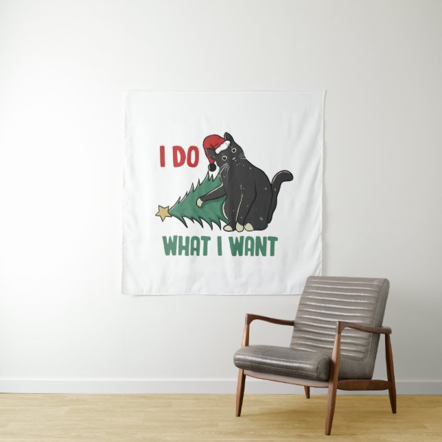 Ich tue, was ich Weihnachten Schwarzen Katzen Urla Wandteppich (Beispiel)