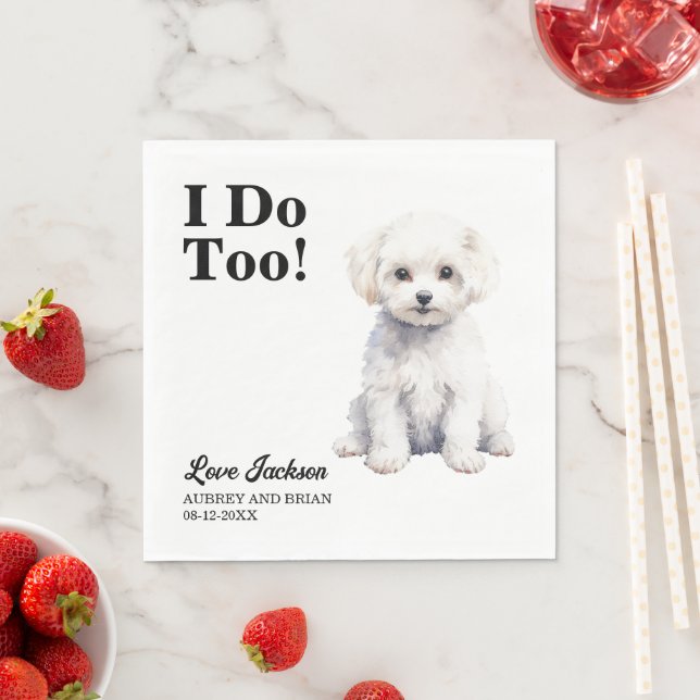 Ich tue zu Bichon Frise Pet Wedding Serviette (Beispiel)