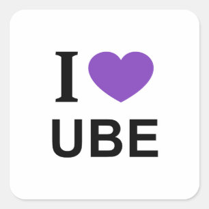 Ich ❤️ UBE mit violettem Herzen ICH LIEBE UBE ICH Quadratischer Aufkleber
