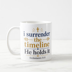 Ich übergebe den Zeitplan. Er hält ihn. Bibelzitat Kaffeetasse