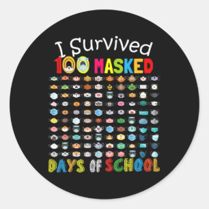Ich überlebte 100 Maskierte Tage der Schule 100 Sp Runder Aufkleber