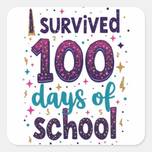 Ich überlebte 100 Tage Schuldesign Quadratischer Aufkleber