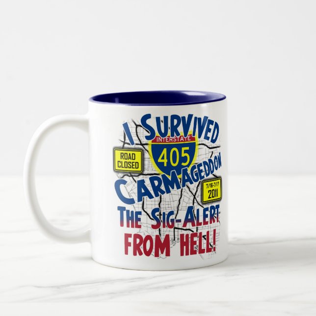 Ich überlebte Carmageddon - zwischenstaatliche 405 Zweifarbige Tasse (Links)