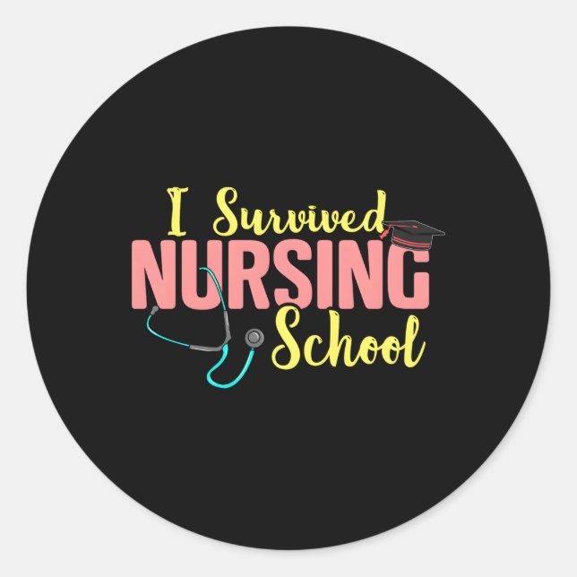 Ich überlebte die Nursing School Registered Nurse  Runder Aufkleber (Vorderseite)