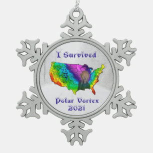 Ich überlebte Polar Vortex 2021 Schneeflocken Zinn-Ornament
