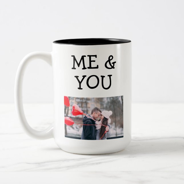 Ich und du Niedlichen Couple Foto Zweifarbige Tasse (Links)